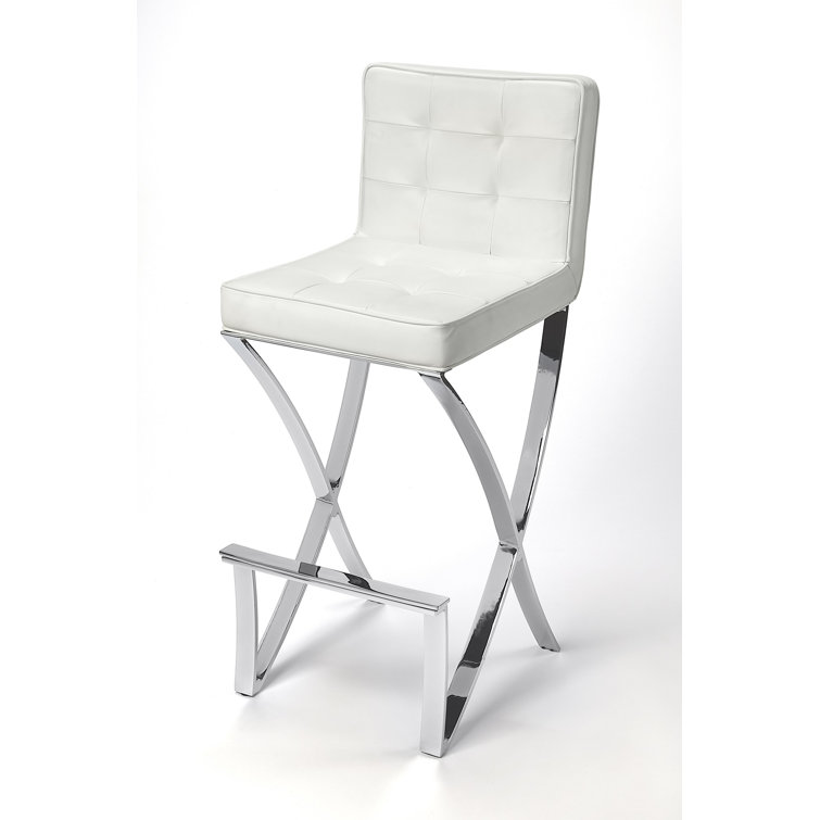 Darcy Chrome Plated White Leather 28.5" Bar Stool