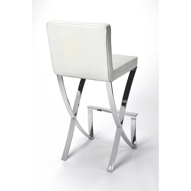 Darcy Chrome Plated White Leather 28.5" Bar Stool