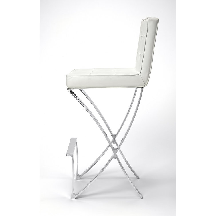 Darcy Chrome Plated White Leather 28.5" Bar Stool