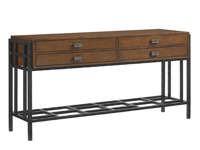 Transitional Brown 68'' Wooden Sideboard with Hammered Metal Base