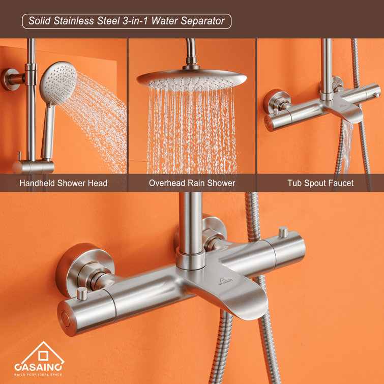Brushed Nickel Dual Rain and Handheld Shower System