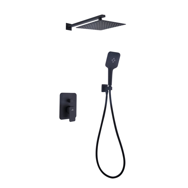 Matte Black Dual Square Rain Shower System with Handheld