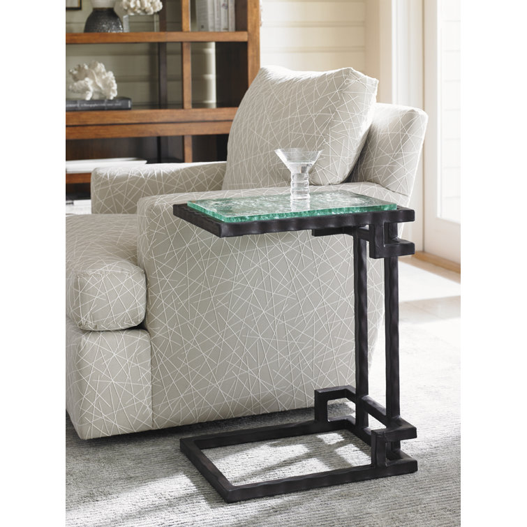 Black Hammered Metal and Glass Rectangular Martini Table