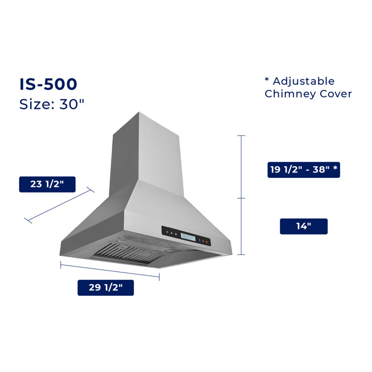 30" Stainless Steel Convertible Island Range Hood with Charcoal Filter