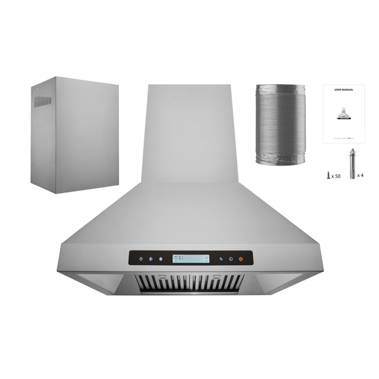 30" Stainless Steel Convertible Island Range Hood with Charcoal Filter