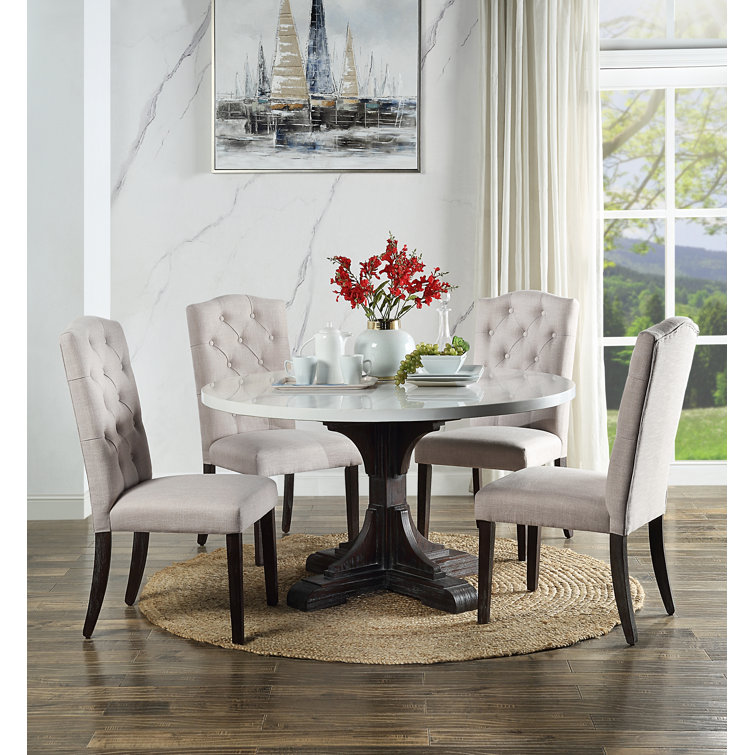 Transitional 54" Round Reclaimed Wood & White Marble Dining Table