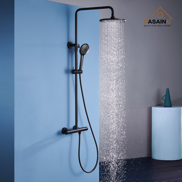 Matte Black Adjustable Height Rain Shower System with Handheld