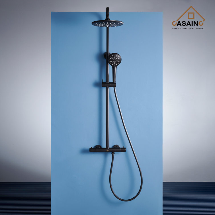 Matte Black Adjustable Height Rain Shower System with Handheld