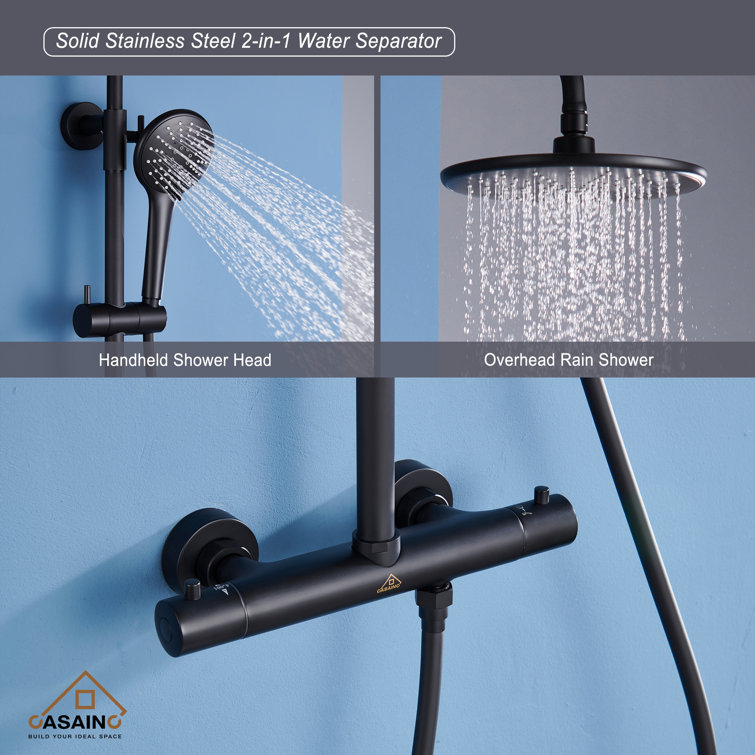 Matte Black Adjustable Height Rain Shower System with Handheld