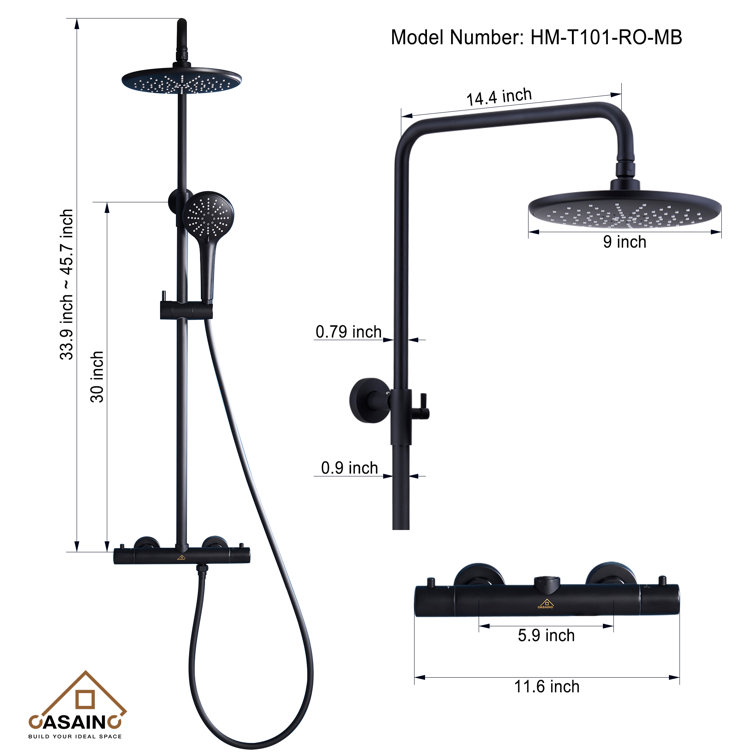 Matte Black Adjustable Height Rain Shower System with Handheld