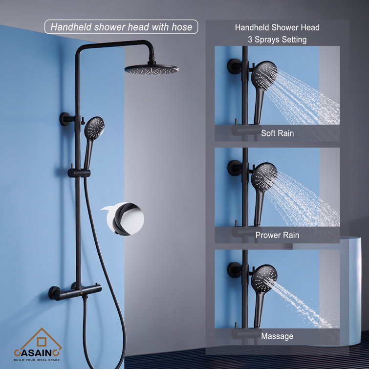 Matte Black Adjustable Height Rain Shower System with Handheld