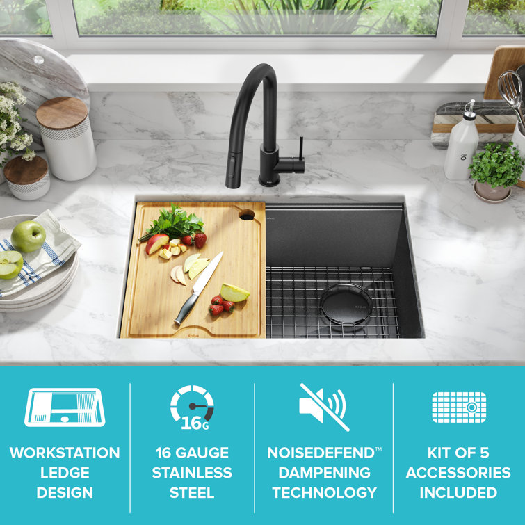 27-inch Black Stainless Steel Farmhouse Sink with Drainboard
