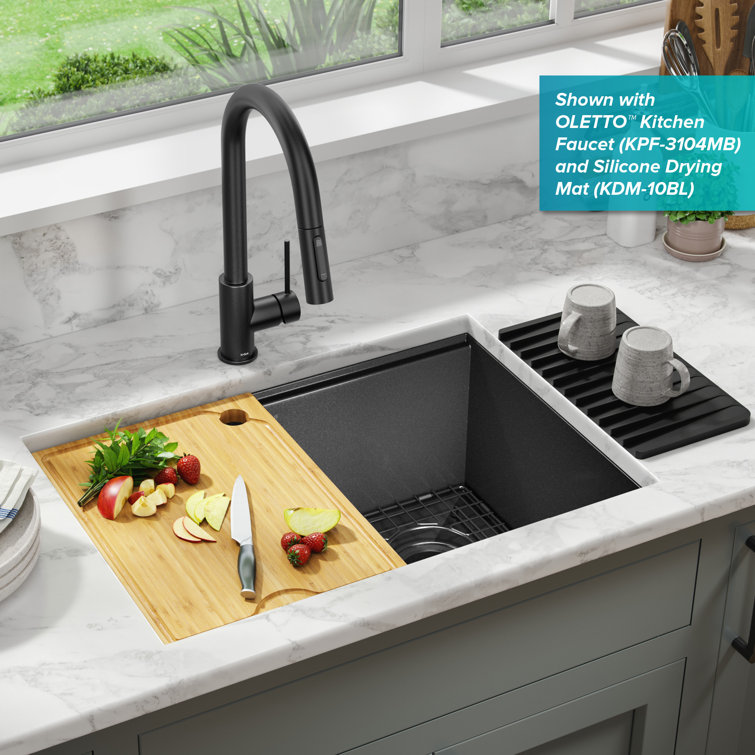 27-inch Black Stainless Steel Farmhouse Sink with Drainboard