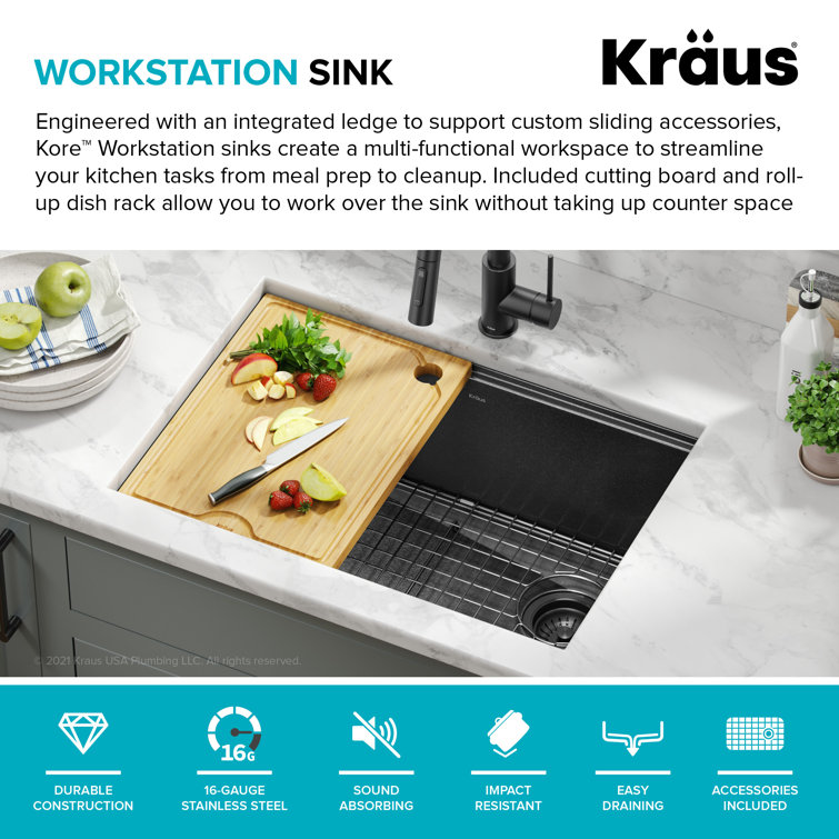27-inch Black Stainless Steel Farmhouse Sink with Drainboard