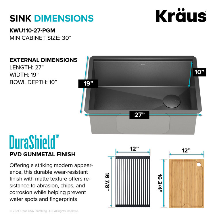 27-inch Black Stainless Steel Farmhouse Sink with Drainboard