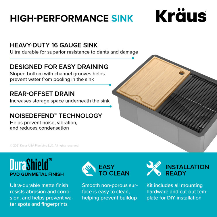 27-inch Black Stainless Steel Farmhouse Sink with Drainboard