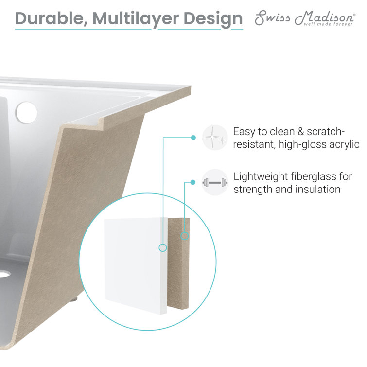 Voltaire 60" x 32" White Acrylic Alcove Bathtub with Jets