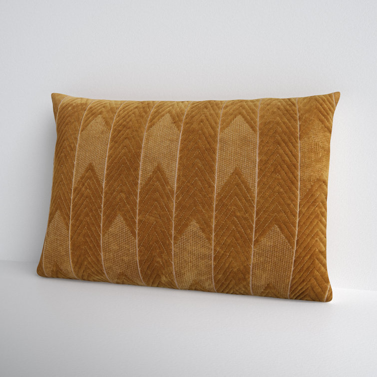 Floretta Modern Chevron Cotton Lumbar Pillow in Beige