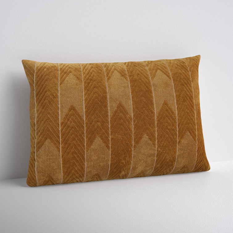 Floretta Modern Chevron Cotton Lumbar Pillow in Beige