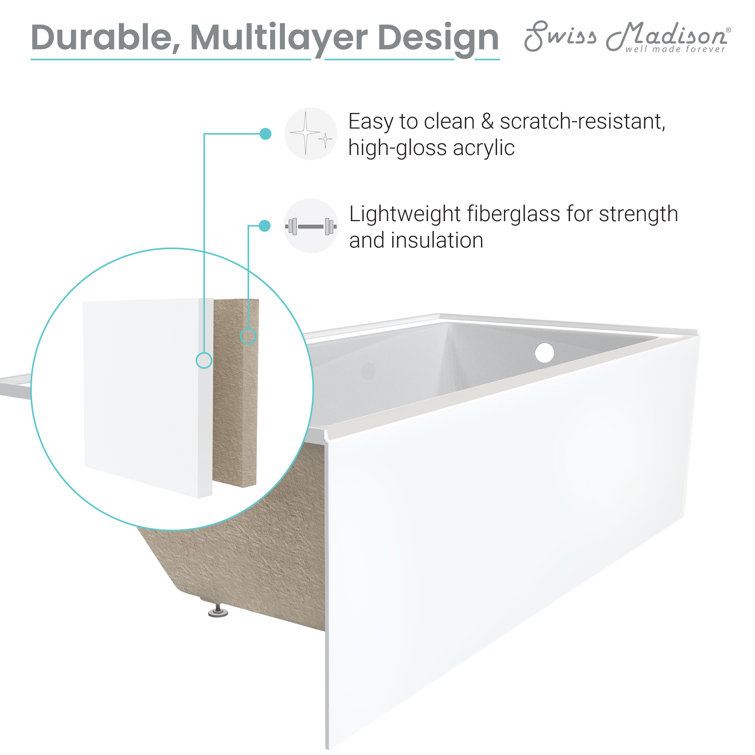 Concorde 60" White Acrylic Alcove Apron Bathtub