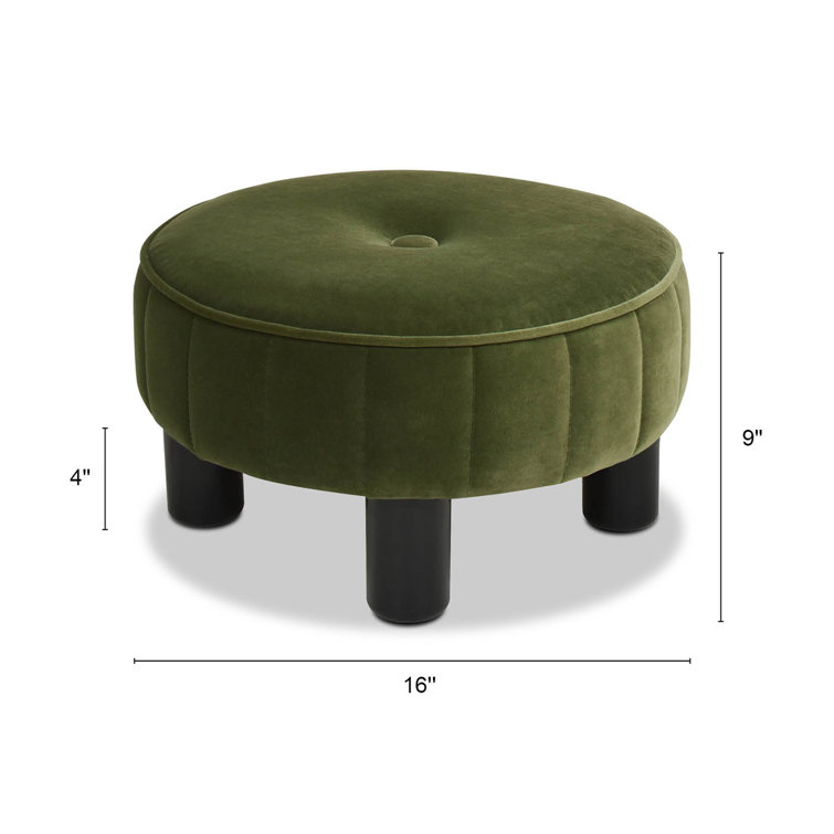 Tufted Olive Green Velvet Round Ottoman, 17"