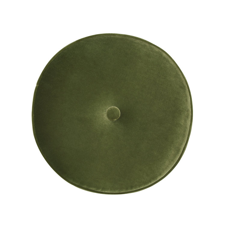 Tufted Olive Green Velvet Round Ottoman, 17"