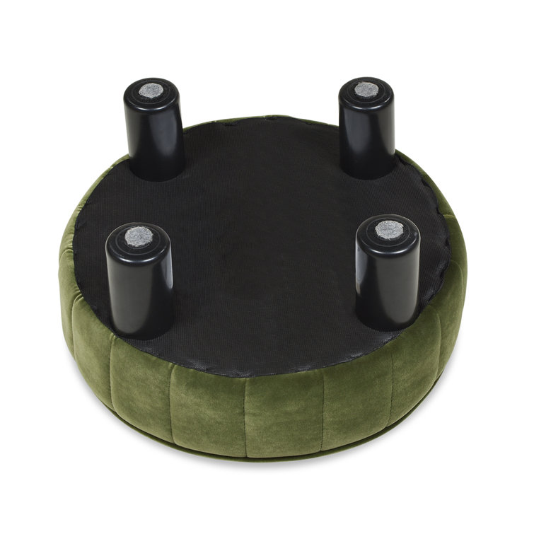 Tufted Olive Green Velvet Round Ottoman, 17"