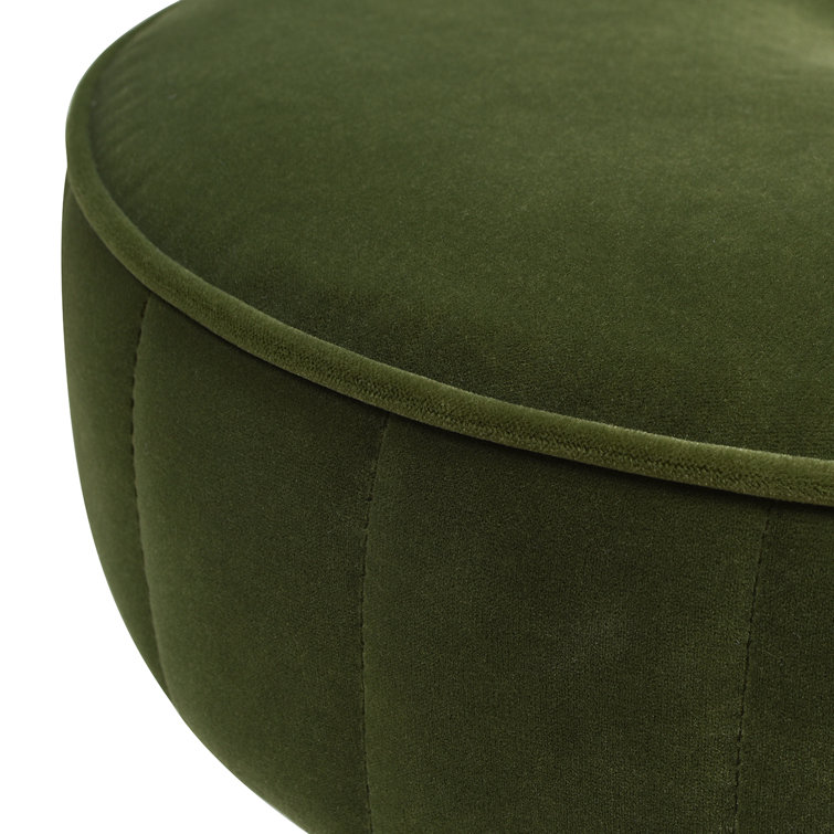 Tufted Olive Green Velvet Round Ottoman, 17"