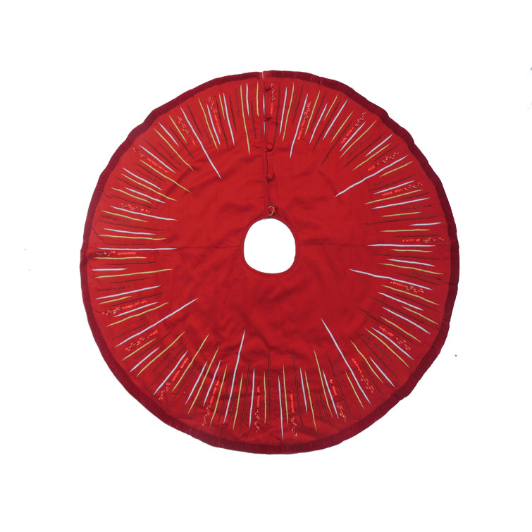 Red Silk Hand-Beaded Starburst Christmas Tree Skirt