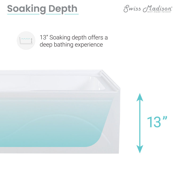 Ivy 60" x 30" White Acrylic Alcove Bathtub with Apron