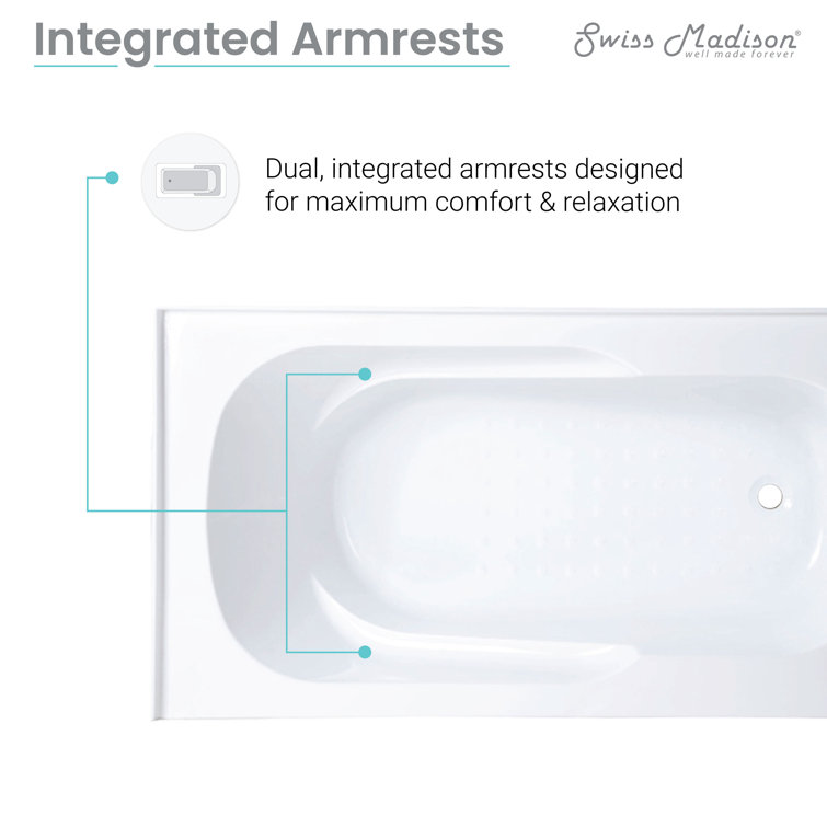Ivy 60" x 30" White Acrylic Alcove Bathtub with Apron