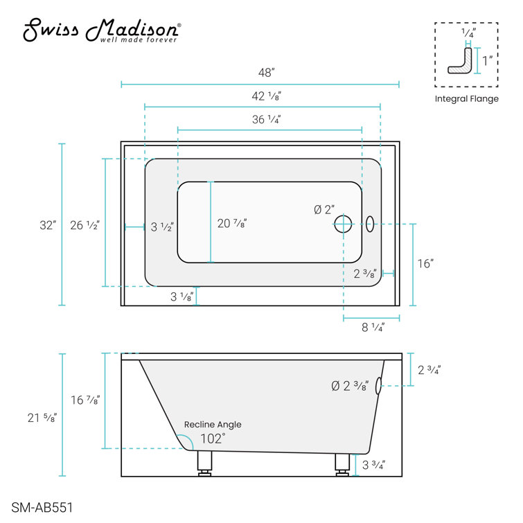 Voltaire 32" White Acrylic Alcove Bathtub with Apron