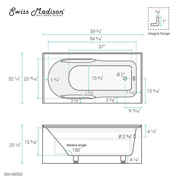 Concorde 60" Glossy White Acrylic Alcove Bathtub with Apron