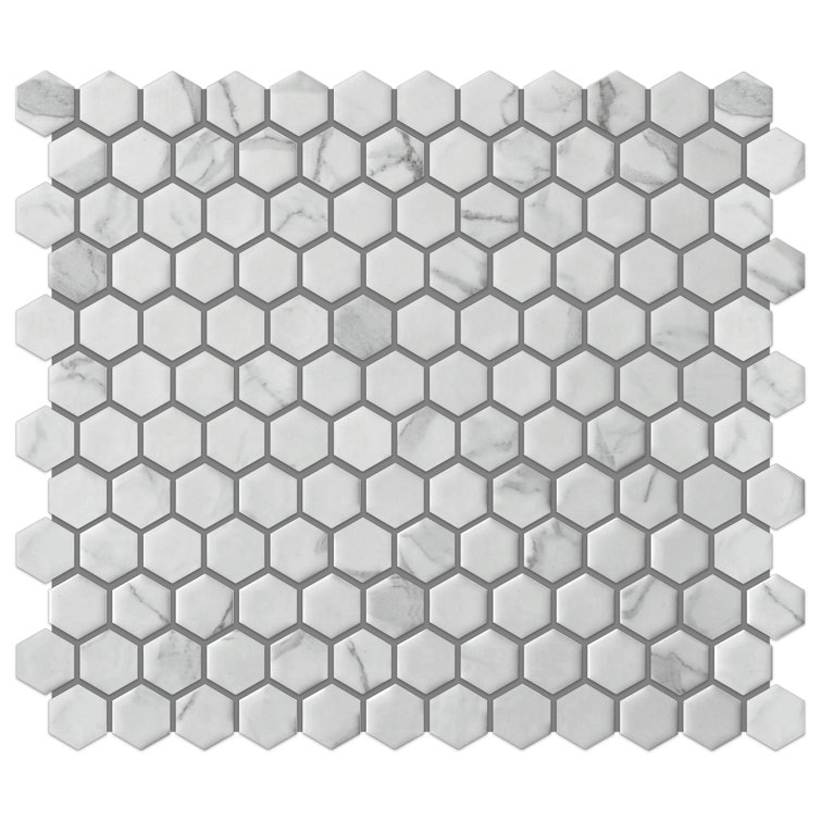 White Hexagon Porcelain Mosaic Tile with Marble Look