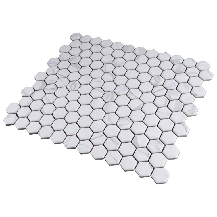 White Hexagon Porcelain Mosaic Tile with Marble Look