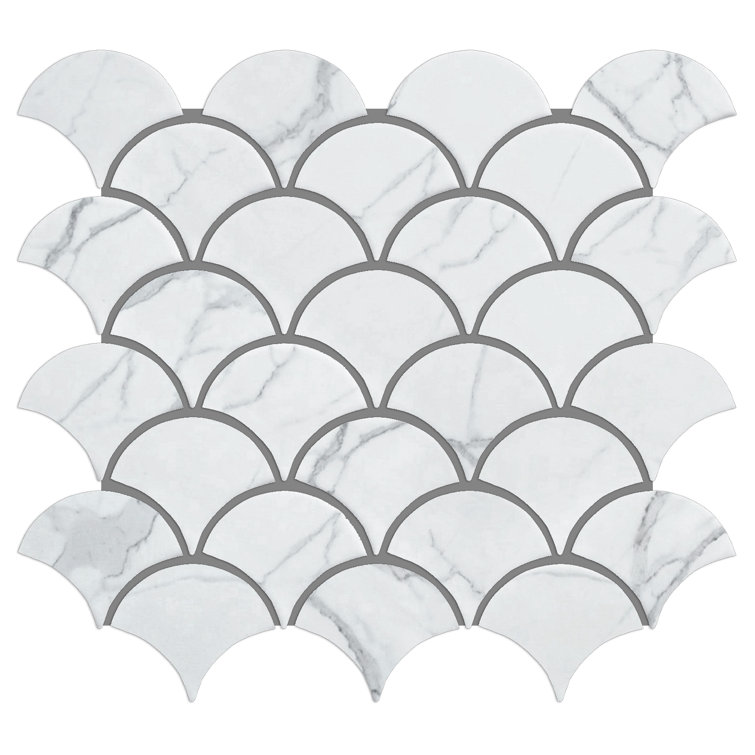 White and Gray Porcelain Fish Scale Mosaic Tile
