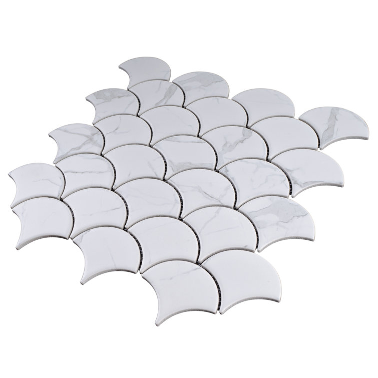White and Gray Porcelain Fish Scale Mosaic Tile