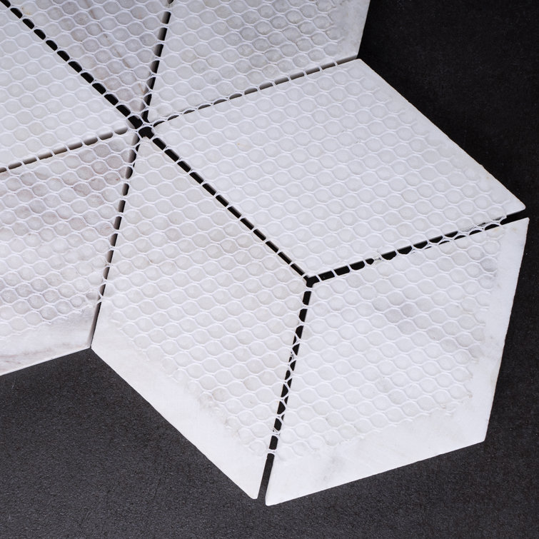 White and Gold Geometric Polished Marble Mosaic Wall Tile