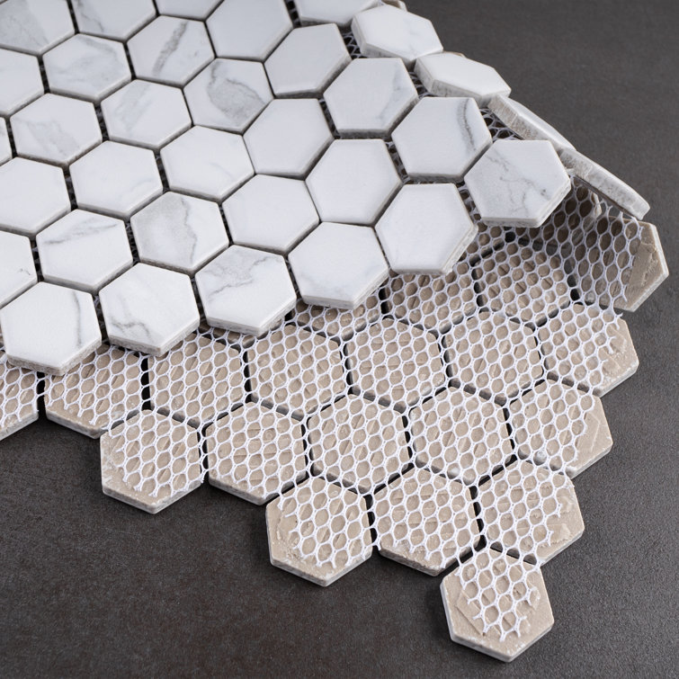 White Hexagon Porcelain Mosaic Tile with Marble Look
