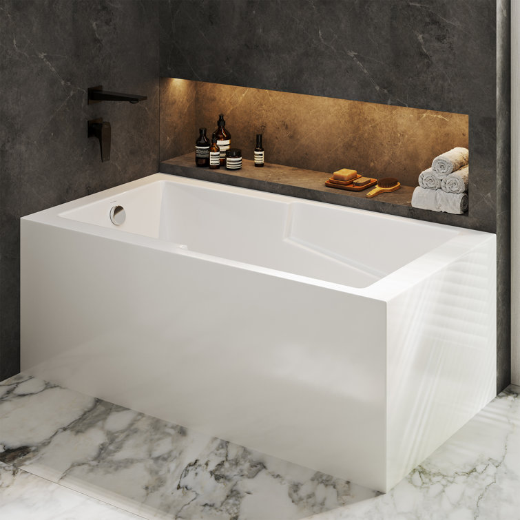 Claire 60" White Acrylic Alcove Bathtub with Corner Apron
