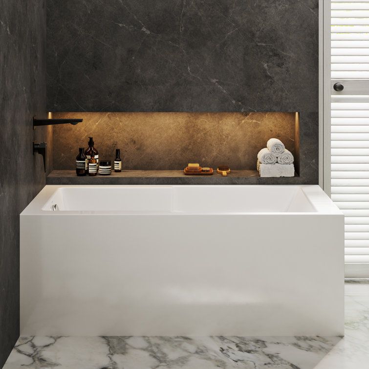 Claire 60" White Acrylic Alcove Bathtub with Corner Apron