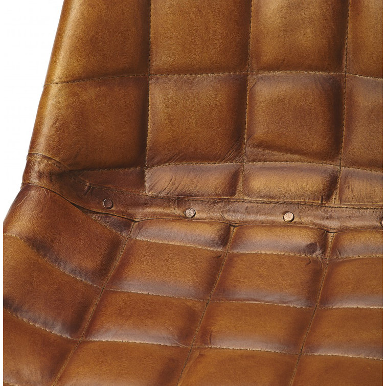 Modern Industrial Tapered Leg Leather Side Chair in Medium Brown