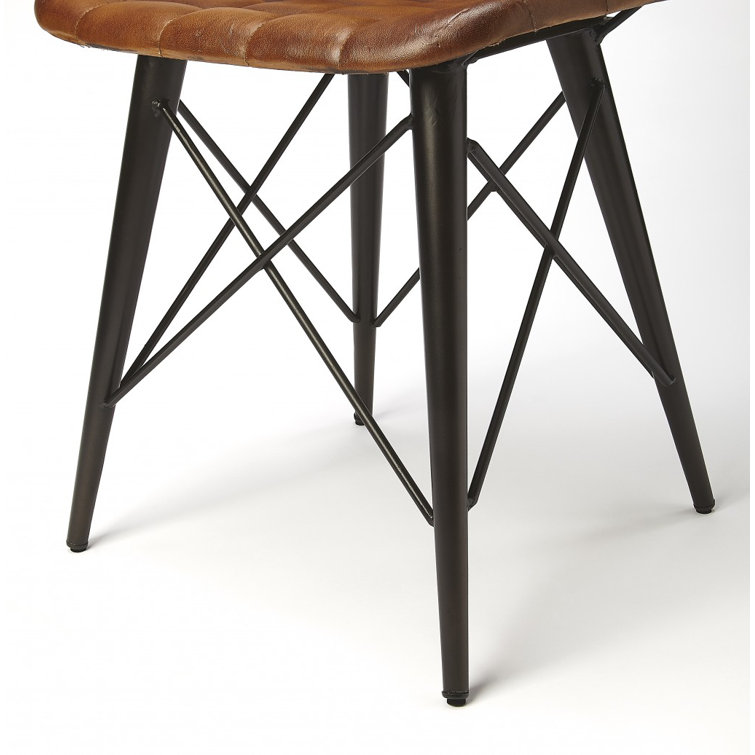 Modern Industrial Tapered Leg Leather Side Chair in Medium Brown
