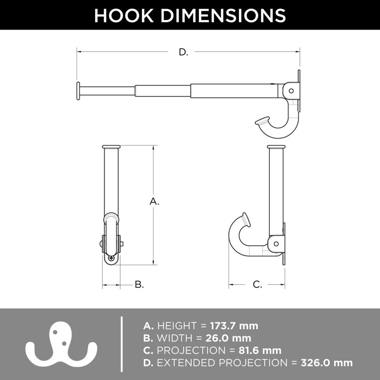 Matte Black Adjustable Metal Wall Hook