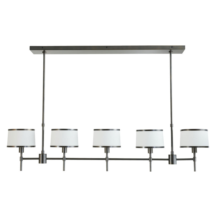 Luciano Handmade Bronze Steel 5-Light Linear Chandelier with White Linen Shades