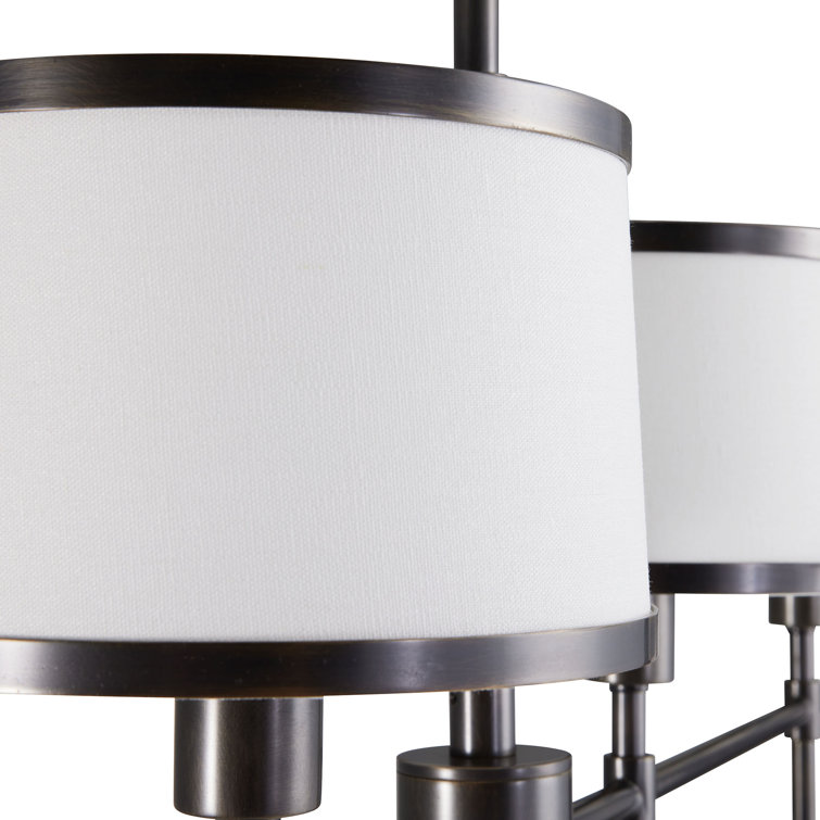 Luciano Handmade Bronze Steel 5-Light Linear Chandelier with White Linen Shades