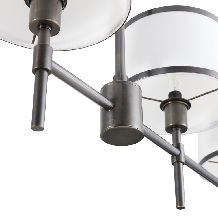 Luciano Handmade Bronze Steel 5-Light Linear Chandelier with White Linen Shades