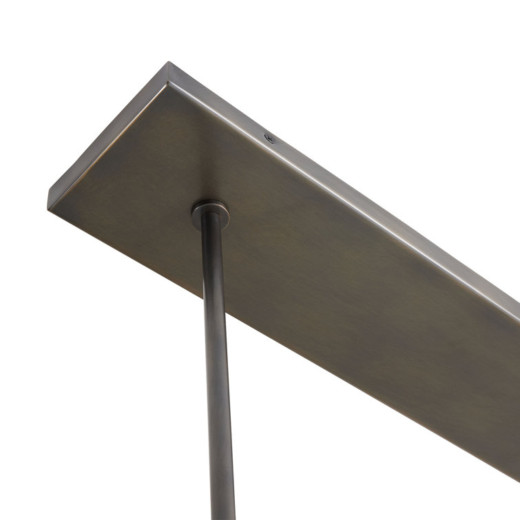 Luciano Handmade Bronze Steel 5-Light Linear Chandelier with White Linen Shades