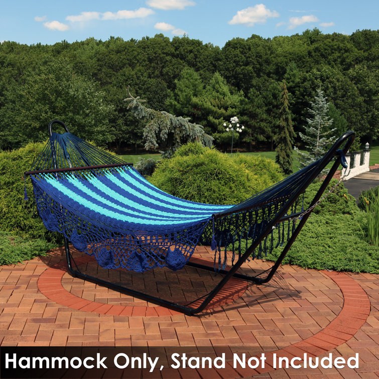 Blue Handwoven Cotton 2-Person Hammock with Spreader Bars