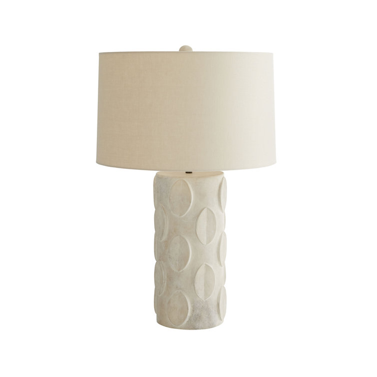 Terracotta and Brass Geometric Table Lamp with Linen Shade